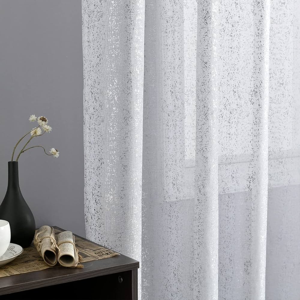 Amazon.com: Silver White Sheer Curtains for Bedroom